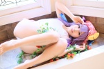 amatsuka_miyu bathroom bathtub cosplay hat one-piece_swimsuit patchouli_knowledge purple_hair swimsuit touhou rating:Safe score:2 user:nil!