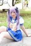 bow cosplay hairbows hiiragi_kagami hoshino_kana kneesocks lucky_star pleated_skirt purple_hair sailor_uniform school_uniform skirt twintails rating:Safe score:2 user:pixymisa