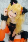 animal_ears blonde_hair cat_ears chaya cosplay legwarmers original shorts tail thighhighs tubetop twintails rating:Safe score:1 user:nil!