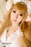 blonde_hair chii_(chobits) chobits cosplay dress hairbow momoiro_merankori saku rating:Safe score:0 user:nil!