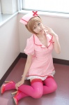 cleavage cosplay dress koiiro_byoutou_(vocaloid) mai meiko nurse nurse_cap nurse_uniform thighhighs vocaloid zettai_ryouiki rating:Safe score:0 user:nil!