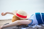 beach cosplay flag kuuya nami_(one_piece) ocean one_piece orange_hair straw_hat tshirt rating:Safe score:0 user:nil!
