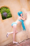 aqua_hair ass bikini cosplay hatsune_miku headset mashiro_yuki project_diva swimsuit twintails vocaloid rating:Safe score:2 user:nil!