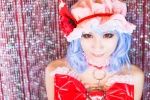 blue_hair bodysuit bow choker cosplay hat karin_(iii) red_eyes remilia_scarlet touhou rating:Safe score:1 user:pixymisa