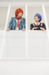 aobaichi blazer blue_hair cosplay crossplay headphones hijirikawa_masato otoya_ittoki red_hair shima shirt sweater tie uta_no_prince-sama rating:Safe score:0 user:pixymisa