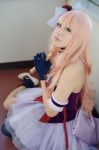blonde_hair corset cosplay dress gloves hairbow macross macross_frontier microphone pantyhose saotome_kanata sheryl_nome single_thighhigh thighhighs rating:Safe score:0 user:nil!