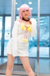bow choker cosplay heterochromia k neko_(k) pantyhose pink_hair sheer_legwear subaru_(cosplayer) sweater rating:Safe score:1 user:pixymisa
