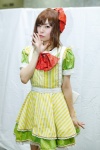 bowtie cosplay dress hagiwara_yukiho hairbow idolmaster maitako pantyhose sheer_legwear rating:Safe score:0 user:pixymisa