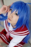 ahoge blue_hair cosplay izumi_konata lucky_star pantyhose pleated_skirt raiko sailor_uniform school_uniform skirt rating:Safe score:0 user:nil!