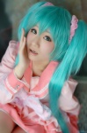 aqua_hair cosplay dress hatsune_miku pantyhose saori twintails vocaloid rating:Safe score:0 user:nil!