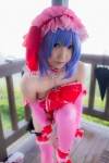 blue_hair bonnet bow cosplay detached_sleeves garter_straps lenfried remilia_scarlet thighhighs touhou wings rating:Questionable score:0 user:nil!