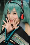 aqua_hair blouse cosplay detached_sleeves hatsune_miku headset maitako tie twintails vocaloid rating:Safe score:0 user:nil!