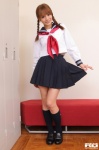 haruna_megumi kneesocks pleated_skirt rq-star_584 sailor_uniform school_uniform skirt skirt_lift twin_braids rating:Safe score:1 user:nil!