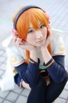 beatmania_iidx blouse cosplay hairband kishigami_hana orange_hair pleated_skirt skirt thighhighs umegiri_iroha zettai_ryouiki rating:Safe score:0 user:nil!