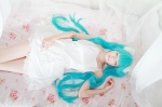 aqua_hair cosplay dress hatsune_miku tachibana_sakura twintails vocaloid rating:Safe score:2 user:pixymisa