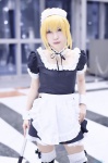 apron black_legwear blonde_hair cosplay dress fate/series fate/stay_night hairband maid maid_uniform mitsuki_(iii) mop saber thighhighs zettai_ryouiki rating:Safe score:1 user:nil!