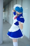 apron blue_hair cosplay dress eyepatch gloves hairband handcuffs ikkitousen maid maid_uniform mai_(ii) ryomou_shimei thighhighs zettai_ryouiki rating:Safe score:2 user:nil!