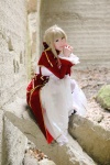 blonde_hair boots braid cosplay dress fate/series fate/stay_night kamui_arisa red_moon saber rating:Safe score:0 user:nil!