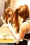 apron bathroom cosplay dress elbow_gloves gloves hairband kore_ga_watashi_no_goshujin-sama maid maid_uniform mirror please_order_love saku sawatari_mitsuki twintails rating:Safe score:0 user:nil!
