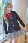 aya_(vi) blazer blonde_hair blouse cosplay hairbow love_live!_school_idol_project minami_kotori pleated_skirt school_uniform side_ponytail skirt skirt_lift rating:Safe score:0 user:nil!