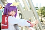 cosplay hairbow hiiragi_tsukasa lucky_star purple_hair rindou_sana sailor_uniform school_uniform rating:Safe score:1 user:nil!