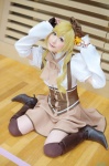beret blonde_hair blouse boots chii corset cosplay detached_sleeves fingerless_gloves gloves miniskirt puella_magi_madoka_magica skirt thighhighs tomoe_mami twintails zettai_ryouiki rating:Safe score:1 user:nil!