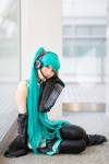 aqua_hair blouse cosplay detached_sleeves hatsune_miku headset pleated_skirt rinami skirt thighhighs tie twintails vocaloid zettai_ryouiki rating:Safe score:5 user:nil!