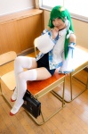 cosplay detached_sleeves green_hair kochiya_sanae lenfried one-piece_swimsuit school_swimsuit swimsuit thighhighs touhou rating:Safe score:0 user:nil!
