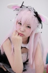 animal_ears bunny_ears collar cosplay dress garter_straps headphones hiiragi_haruka nitro_super_sonic pink_hair ribbon_tie super_soniko thighhighs zettai_ryouiki rating:Safe score:0 user:pixymisa