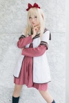 blonde_hair blue_eyes cosplay dress hairbow hiokichi jacket kneesocks school_uniform toshino_kyoko yuruyuri rating:Safe score:1 user:pixymisa