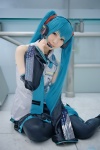 aqua_hair blouse cosplay detached_sleeves hatsune_miku headset pleated_skirt rinami skirt thighhighs tie twintails vocaloid rating:Safe score:0 user:pixymisa