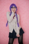 blouse cardigan cosplay glasses pantyhose pleated_skirt purple_hair school_uniform skirt tagme_character tagme_series tie twin_braids unoki_kagami rating:Safe score:4 user:nil!