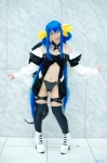 blue_hair bodysuit boots choker cosplay dizzy guilty_gear pantyhose sheer_legwear tail thighhighs twintails wings yukimi rating:Safe score:2 user:nil!