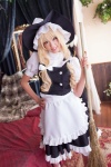 apron blonde_hair broom cosplay dress kirisame_marisa love_saotome skirt socks touhou vest witch_hat rating:Safe score:0 user:nil!