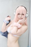 bikini_top cosplay headphones momokawa_hina nitro_super_sonic pink_hair super_soniko swimsuit rating:Safe score:0 user:nil!