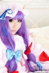 bed cosplay dress hat patchouli_knowledge purple_hair robe saku sweet_garden thighhighs touhou rating:Safe score:0 user:nil!