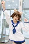 animal_ears blouse cat_ears cosplay miyafuji_yoshika pantyhose scarf sheer_legwear strike_witches swimsuit yuki_ringo rating:Safe score:0 user:pixymisa