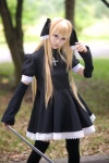 black_cat blonde_hair cosplay detached_sleeves dress eve hairbows ryuga thighhighs twintails zettai_ryouiki rating:Safe score:0 user:nil!