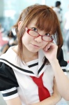 asu_no_yoichi! cosplay glasses ikaruga_chihaya looking_over_glasses nanahara_mai sailor_uniform school_uniform tie rating:Safe score:0 user:nil!
