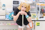 blonde_hair blouse cosplay familymart hairband hair_clips kagamine_rin shorts vocaloid yu rating:Safe score:0 user:nil!