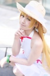 apron bakemonogatari cosplay miniskirt nisemonogatari orange_hair oshino_shinobu pira skirt straw_hat rating:Safe score:1 user:nil!