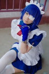 apron blue_hair cosplay dress eyepatch gloves handcuffs ikkitousen maid maid_uniform pantyhose ryomou_shimei ryuuna thighhighs zettai_ryouiki rating:Safe score:1 user:nil!