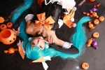 aqua_hair choker cosplay detached_sleeves dress hairbows hatsune_miku necoco twintails vocaloid rating:Safe score:0 user:nil!