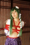 bikini blouse bound cleavage cosplay detached_sleeves green_hair hanamura_misaki kochiya_sanae miko open_clothes rope side-tie_bikini skirt swimsuit touhou touhou_kinbauchou rating:Safe score:1 user:nil!