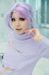 cosplay crossplay himemiya_mahore jojo's_bizarre_adventure purple_hair sweater torn_clothes turtleneck vinegar_doppio rating:Safe score:0 user:nil!