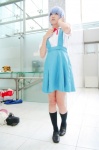 ameri ayanami_rei blouse blue_hair cosplay kneesocks miniskirt neon_genesis_evangelion school_uniform skirt rating:Safe score:0 user:nil!