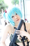 bikini_top blue_hair bulma cosplay dragonball machine_gun shorts sumomo swimsuit rating:Safe score:0 user:pixymisa