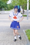 aikatsu! blue_hair cosplay hazuki_riko kiriya_aoi pantyhose pleated_skirt sailor_uniform school_uniform sheer_legwear side_ponytail skirt socks rating:Safe score:1 user:nil!