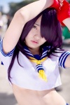 cosplay croptop fingerless_gloves gloves hiiragi_mayon ikkitousen kanu_unchou purple_eyes purple_hair sailor_uniform scarf school_uniform rating:Safe score:1 user:pixymisa