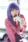 blazer blouse chocolate cosplay machako mm! pleated_skirt purple_hair ribbon_tie school_uniform skirt yuuno_arashiko rating:Safe score:0 user:pixymisa